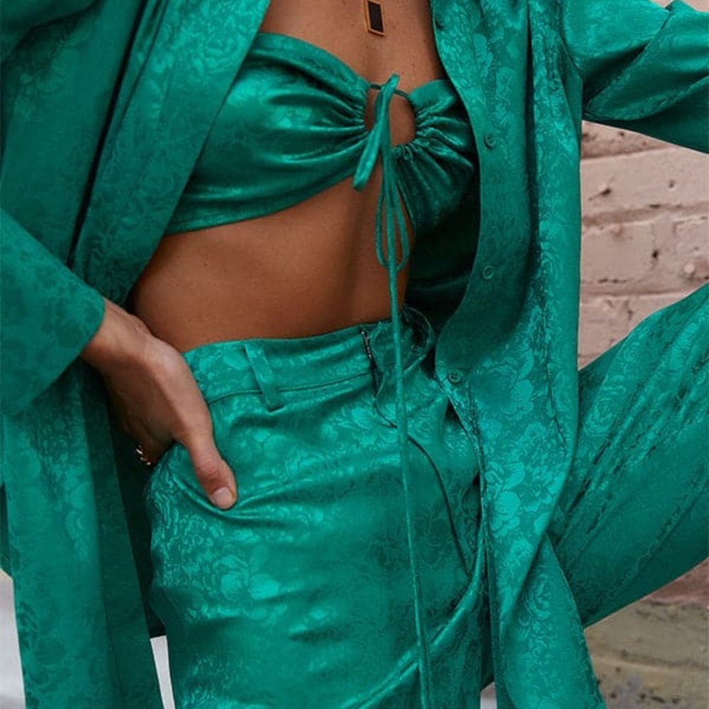 12th Tribe Vibrant Green Satin Matching Set